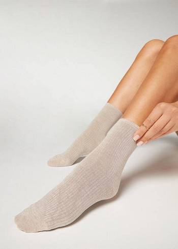 Calzedonia Cashmere Kurzes with Glitter Socken Damen Weiß | CH1837ZG