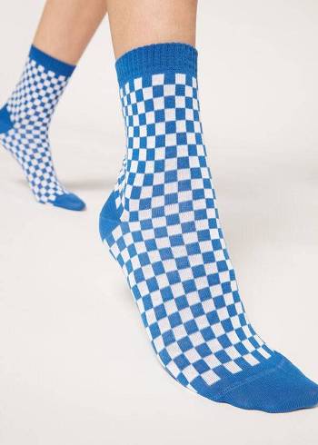Calzedonia Checkered Pattern Kurzes Socken Damen Blau | CH1826OR
