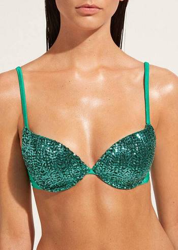 Calzedonia Gepolstert Push-Up Cannes Bikinioberteile Damen Grün | CH2351QZ