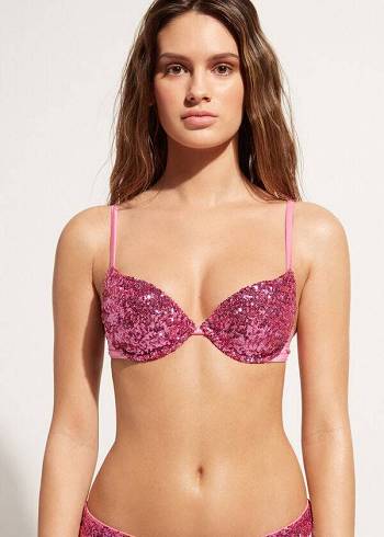 Calzedonia Gepolstert Push-Up Cannes rosa Bikinioberteile Damen Rosa | CH2347TV