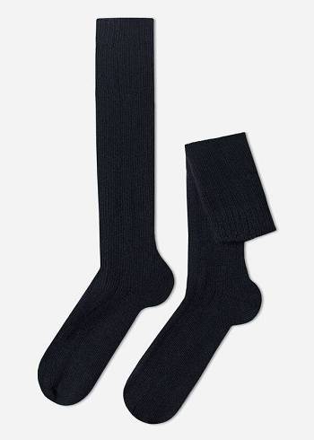 Calzedonia Gerippt Wolle and Cashmere Long Socken Herren Blau | CH1414DN