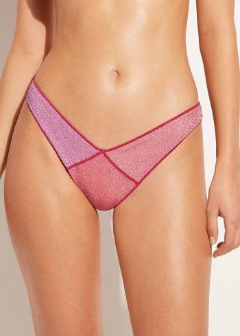 Calzedonia High Cut Brazilian Lamé Lisbona Bikinihosen Damen Rosa | CH2799MA