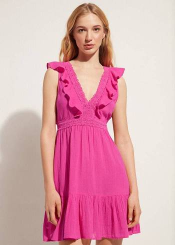 Calzedonia Mini Kleider with Ruffle and Passementerie Cover-Ups Damen Rosa | CH2083YU