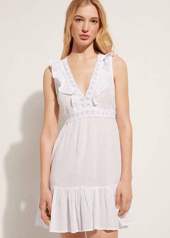 Calzedonia Mini Kleider with Ruffle and Passementerie Cover-Ups Damen Weiß | CH2084UT