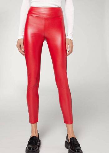 Calzedonia Thermal Leder Effect Leggings Damen Rot | CH1492DN