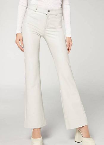 Calzedonia Zip and Button Coated Thermal Flared Leggings Damen Weiß | CH1480QZ